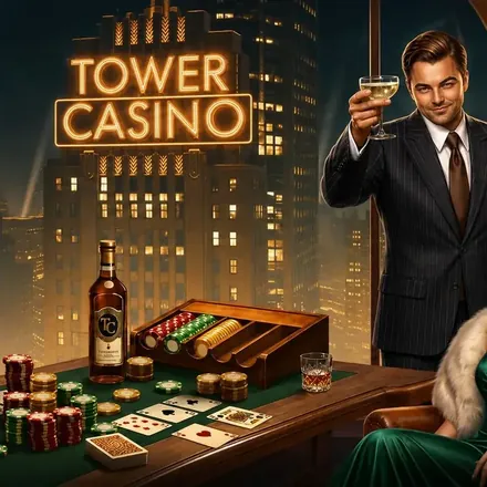 Salon de jeu Tower Casino aux lumières dorées